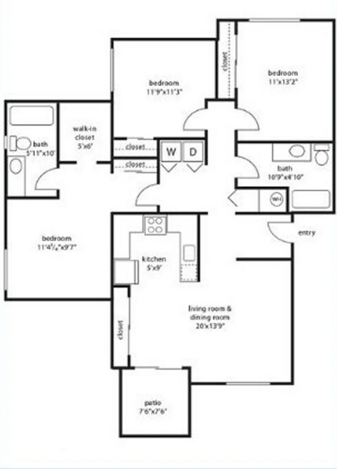 Tourtdale Terrace Floorplan_Three Bed Two Bath